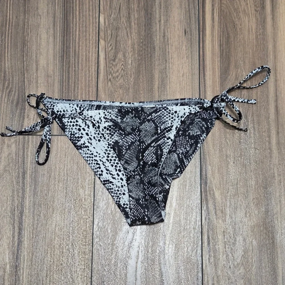Aerie Black White Snakeskin Print Side Tie Bikini Bottoms Small Low Rise S/M